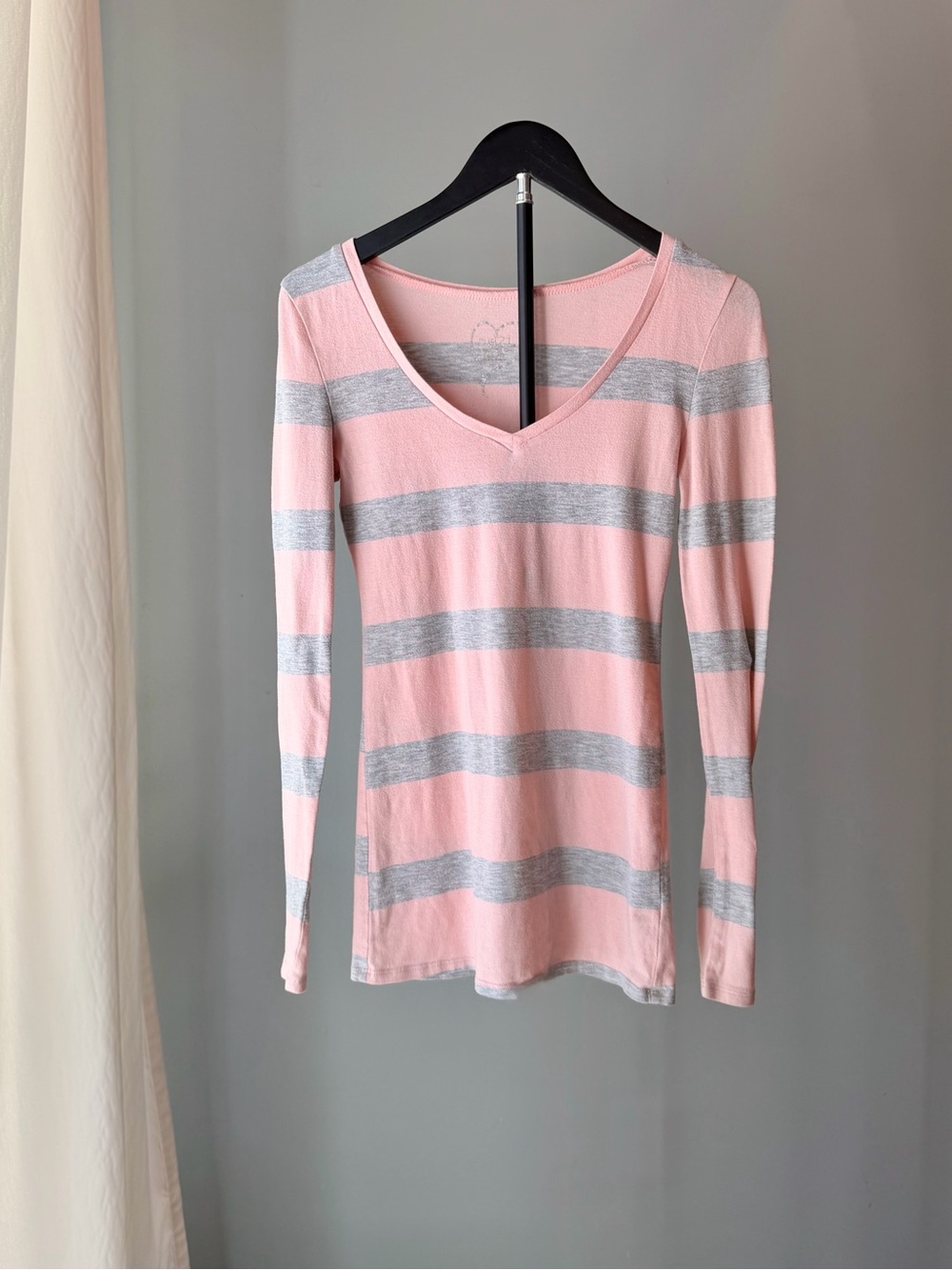 Rue21 Y2K Striped V-Neck Long Sleeve Top M Cotton Preppy Academia Indie Mcbling